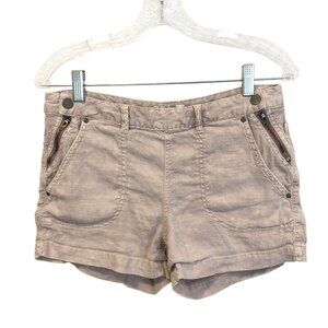Free People Size 2 Casual Beige Linen Blend Shorts Zipper Pocket Design Relaxed